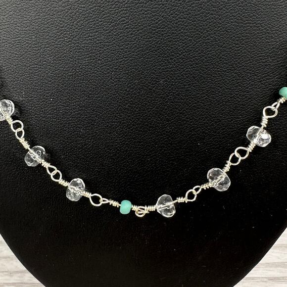 Handcrafted Necklace w/ Clear Quarts Crystal Amazonite Beads Pearl Toggle Clasp - Picture 2 of 6